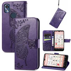 Embossing Mandala Flower Butterfly Leather Wallet Case for Kyocera KY-51B - Dark Purple