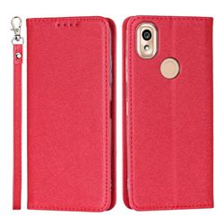 Ultra Slim Magnetic Automatic Suction Silk Lanyard Leather Flip Cover for Kyocera KY-51B - Red