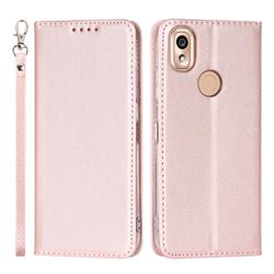 Ultra Slim Magnetic Automatic Suction Silk Lanyard Leather Flip Cover for Kyocera KY-51B - Rose Gold