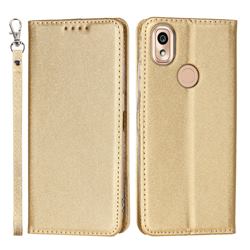 Ultra Slim Magnetic Automatic Suction Silk Lanyard Leather Flip Cover for Kyocera KY-51B - Golden