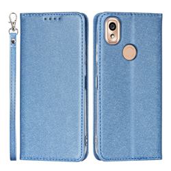 Ultra Slim Magnetic Automatic Suction Silk Lanyard Leather Flip Cover for Kyocera KY-51B - Sky Blue