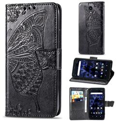 Embossing Mandala Flower Butterfly Leather Wallet Case for Kyocera Digno BX - Black