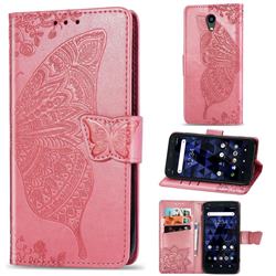 Embossing Mandala Flower Butterfly Leather Wallet Case for Kyocera Digno BX - Pink