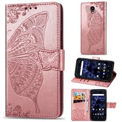 Embossing Mandala Flower Butterfly Leather Wallet Case for Kyocera Digno BX - Rose Gold