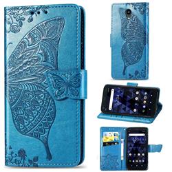 Embossing Mandala Flower Butterfly Leather Wallet Case for Kyocera Digno BX - Blue