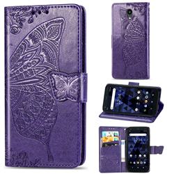 Embossing Mandala Flower Butterfly Leather Wallet Case for Kyocera Digno BX - Dark Purple