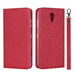 Ultra Slim Magnetic Automatic Suction Silk Lanyard Leather Flip Cover for Kyocera Digno BX 901KC - Red