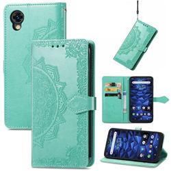 Embossing Imprint Mandala Flower Leather Wallet Case for Kyocera Digno BX2 A101KC - Green