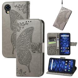 Embossing Mandala Flower Butterfly Leather Wallet Case for Kyocera Digno BX2 A101KC - Gray