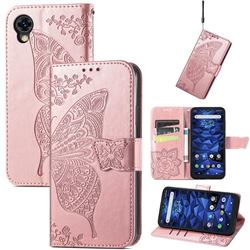 Embossing Mandala Flower Butterfly Leather Wallet Case for Kyocera Digno BX2 A101KC - Rose Gold