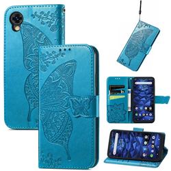 Embossing Mandala Flower Butterfly Leather Wallet Case for Kyocera Digno BX2 A101KC - Blue
