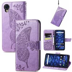 Embossing Mandala Flower Butterfly Leather Wallet Case for Kyocera Digno BX2 A101KC - Light Purple