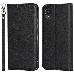 Ultra Slim Magnetic Automatic Suction Silk Lanyard Leather Flip Cover for Kyocera Digno BX2 A101KC - Black