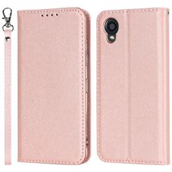 Ultra Slim Magnetic Automatic Suction Silk Lanyard Leather Flip Cover for Kyocera Digno BX2 A101KC - Rose Gold