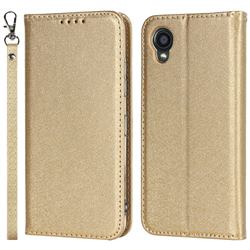 Ultra Slim Magnetic Automatic Suction Silk Lanyard Leather Flip Cover for Kyocera Digno BX2 A101KC - Golden