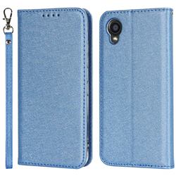Ultra Slim Magnetic Automatic Suction Silk Lanyard Leather Flip Cover for Kyocera Digno BX2 A101KC - Sky Blue