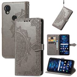 Embossing Imprint Mandala Flower Leather Wallet Case for Kyocera Digno SX3 - Gray