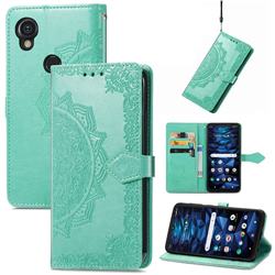 Embossing Imprint Mandala Flower Leather Wallet Case for Kyocera Digno SX3 - Green