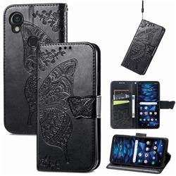 Embossing Mandala Flower Butterfly Leather Wallet Case for Kyocera Digno SX3 - Black