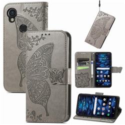 Embossing Mandala Flower Butterfly Leather Wallet Case for Kyocera Digno SX3 - Gray