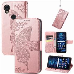 Embossing Mandala Flower Butterfly Leather Wallet Case for Kyocera Digno SX3 - Rose Gold