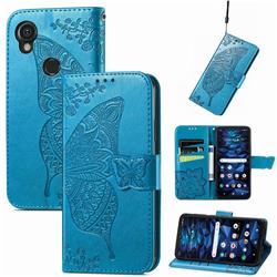 Embossing Mandala Flower Butterfly Leather Wallet Case for Kyocera Digno SX3 - Blue