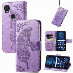 Embossing Mandala Flower Butterfly Leather Wallet Case for Kyocera Digno SX3 - Light Purple