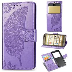 Embossing Mandala Flower Butterfly Leather Wallet Case for Kyocera Basio3 KYV43 - Light Purple