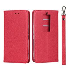 Ultra Slim Magnetic Automatic Suction Silk Lanyard Leather Flip Cover for Kyocera Basio3 KYV43 - Red