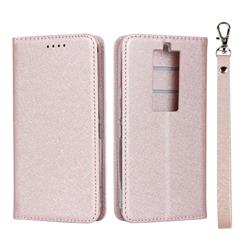 Ultra Slim Magnetic Automatic Suction Silk Lanyard Leather Flip Cover for Kyocera Basio3 KYV43 - Rose Gold