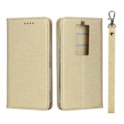 Ultra Slim Magnetic Automatic Suction Silk Lanyard Leather Flip Cover for Kyocera Basio3 KYV43 - Golden
