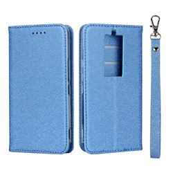 Ultra Slim Magnetic Automatic Suction Silk Lanyard Leather Flip Cover for Kyocera Basio3 KYV43 - Sky Blue