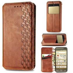 Ultra Slim Fashion Business Card Magnetic Automatic Suction Leather Flip Cover for Kyocera Basio3 KYV43 - Brown