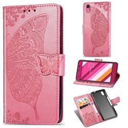 Embossing Mandala Flower Butterfly Leather Wallet Case for Kyocera Qua phone QZ KYV44 - Pink