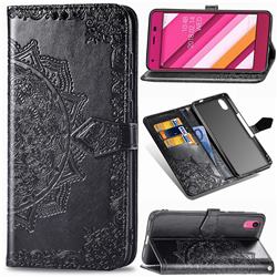 Embossing Imprint Mandala Flower Leather Wallet Case for Kyocera Qua phone QZ KYV44 - Black