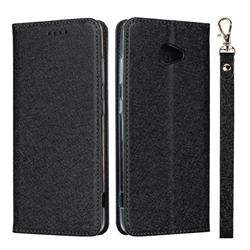 Ultra Slim Magnetic Automatic Suction Silk Lanyard Leather Flip Cover for Kyocera BASIO4 KYV47 - Black