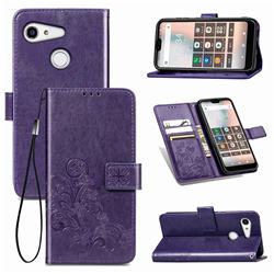 Embossing Imprint Four-Leaf Clover Leather Wallet Case for Kyocera GRATINA KYV48 - Purple