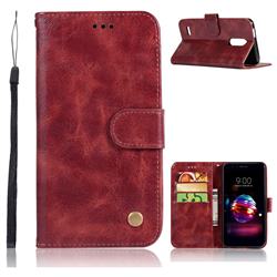 Luxury Retro Leather Wallet Case for LG Aristo 2 - Wine Red