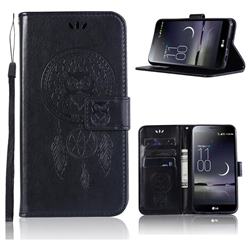 Intricate Embossing Owl Campanula Leather Wallet Case for LG Aristo 2 - Black