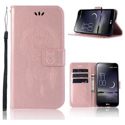 Intricate Embossing Owl Campanula Leather Wallet Case for LG Aristo 2 - Rose Gold