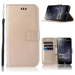 Intricate Embossing Owl Campanula Leather Wallet Case for LG Aristo 2 - Champagne