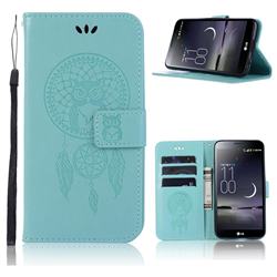 Intricate Embossing Owl Campanula Leather Wallet Case for LG Aristo 2 - Green