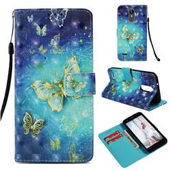 Gold Butterfly 3D Painted Leather Wallet Case for LG Aristo 2