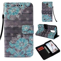 Blue Flower 3D Painted Leather Wallet Case for LG Aristo 2