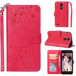 Embossing Fireworks Elephant Leather Wallet Case for LG Aristo 2 - Red