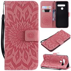 Embossing Sunflower Leather Wallet Case for LG G8s ThinQ - Pink