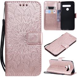 Embossing Sunflower Leather Wallet Case for LG G8s ThinQ - Rose Gold