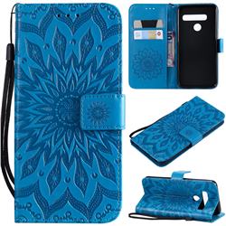 Embossing Sunflower Leather Wallet Case for LG G8s ThinQ - Blue