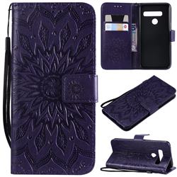 Embossing Sunflower Leather Wallet Case for LG G8s ThinQ - Purple