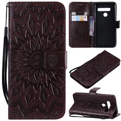 Embossing Sunflower Leather Wallet Case for LG G8s ThinQ - Brown